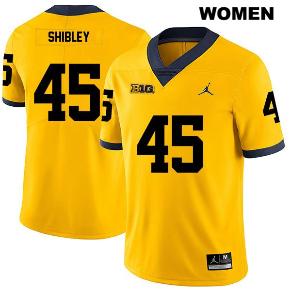 Women's NCAA Michigan Wolverines Adam Shibley #45 Yellow Jordan Brand Authentic Stitched Legend Football College Jersey HN25U40ET